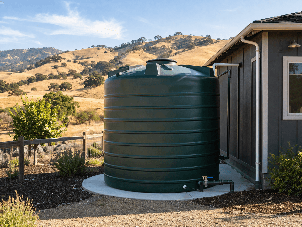 Norwesco water storage tank on ranch